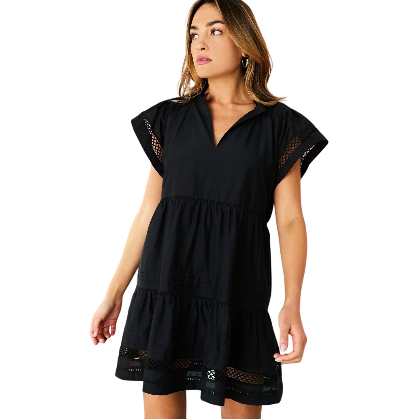 Marie Oliver Day Dress Black Size Medium Babydoll Silk Cotton Loose Fit